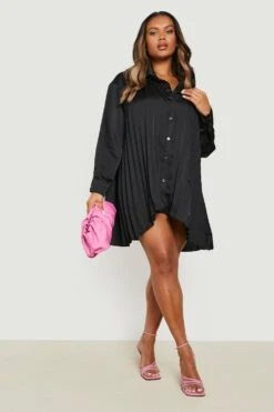 Vestito Camicia Plus Size Oversize Con Pieghe