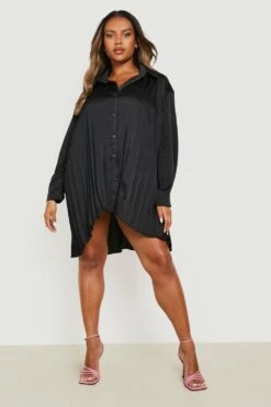 Vestito Camicia Plus Size Oversize Con Pieghe -Negozio al dettaglio Vestiti gzz19591 black xl 2