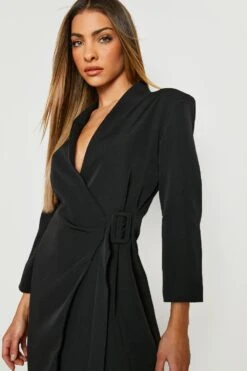 Vestito Blazer Asimmetrico A Incrocio Con Cintura -Negozio al dettaglio Vestiti gzz19621 black xl 3