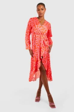 Vestito Scaldacuore Tall In Raso Con Stampa -Negozio al dettaglio Vestiti gzz19684 orange xl 2