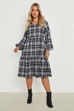 Vestito Midi Plus Size A Quadri Con Balze -Negozio al dettaglio Vestiti gzz19710 black xl 2