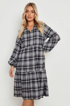 Vestito Midi Plus Size A Quadri Con Balze -Negozio al dettaglio Vestiti gzz19710 black xl 3