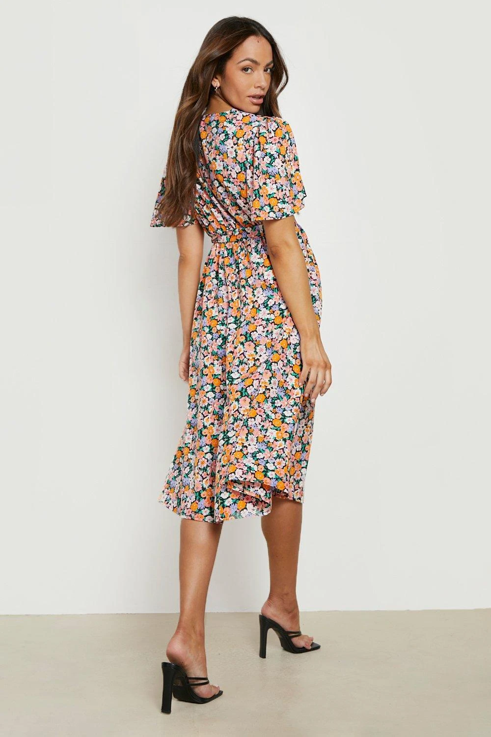 Vestito Scaldacuore Midi Premaman A Fiori Con Cintura 2 Vestito Scaldacuore Midi Premaman A Fiori Con Cintura - immagine 2