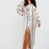 Vestito Maxi Plus Size A Righe Con Paillettes E Spacco