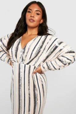 Vestito Maxi Plus Size A Righe Con Paillettes E Spacco -Negozio al dettaglio Vestiti gzz19797 nude xl 3