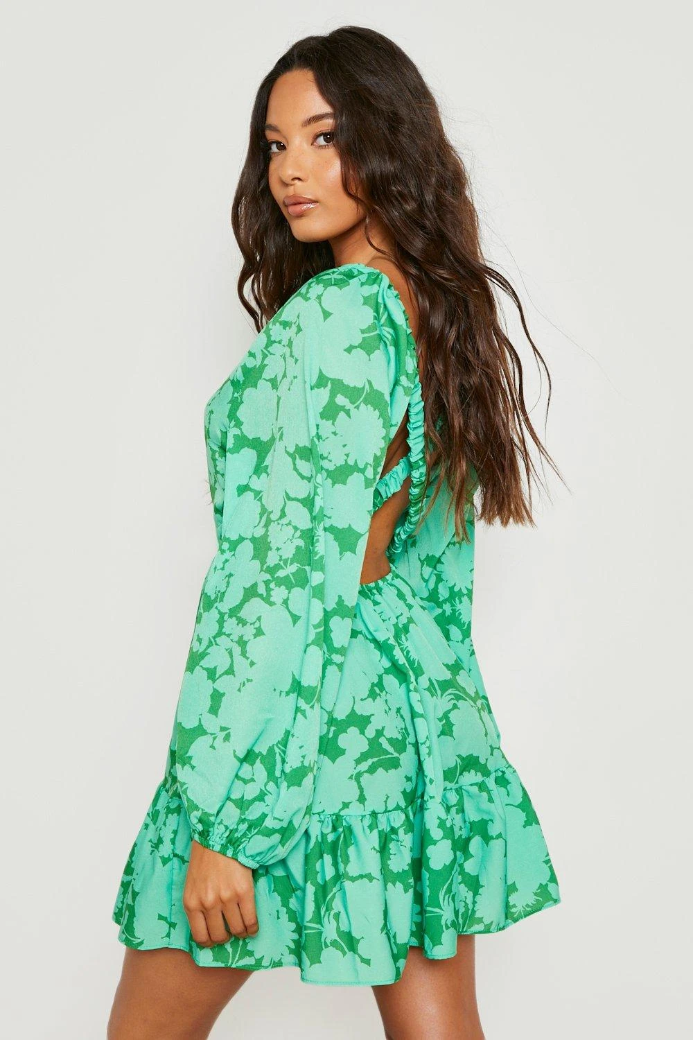 Vestito Skater In Raso A Fiori Con Arricciature 2 Vestito Skater In Raso A Fiori Con Arricciature - immagine 2