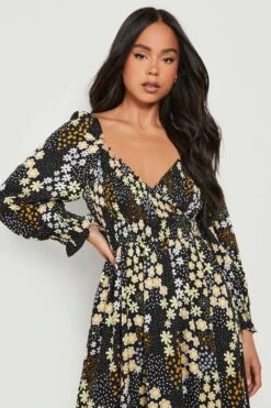 Vestito Maxi Petite A Fiori Con Dettagli Increspati -Negozio al dettaglio Vestiti gzz20068 black xl 3