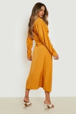 Vestito Camicia Longuette Con Maniche Ad Ala Di Pipistrello -Negozio al dettaglio Vestiti gzz20148 mustard xl 1