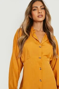 Vestito Camicia Longuette Con Maniche Ad Ala Di Pipistrello -Negozio al dettaglio Vestiti gzz20148 mustard xl 3