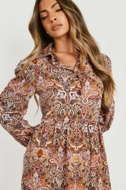 Vestito Grembiule Longuette In Fantasia Cachemire Con Balze -Negozio al dettaglio Vestiti gzz20152 brown xl 3