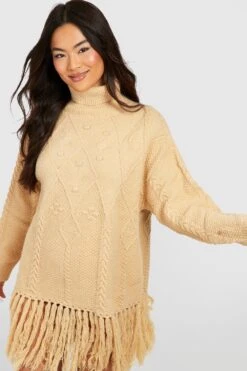 Vestito In Maglia In Maglia Intrecciata Con Nappe E Collo Alto -Negozio al dettaglio Vestiti gzz20170 stone xl 3