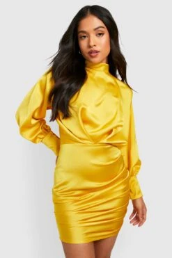 Vestito Petite A Collo Alto Con Bottoni, Polsini E Ruches -Negozio al dettaglio Vestiti gzz20212 golden xl 3