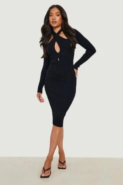 Vestito Midi Petite In Maglia Con Laccetti Frontali