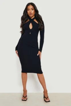 Vestito Midi Petite In Maglia Con Laccetti Frontali -Negozio al dettaglio Vestiti gzz20214 black xl 2