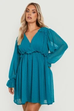 Vestito Grembiule Plus Size In Rete Plumetis Con Arricciature In Vita