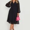 Vestito Midi Plus Size In Rete Plumetis Con Dettagli Attorcigliati