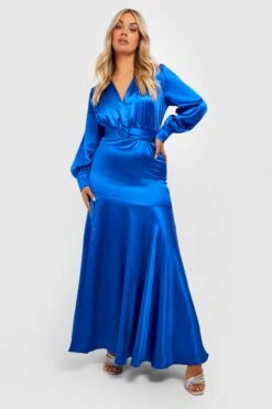 Vestito Maxi Plus Size In Raso Con Scollo Profondo E Cintura -Negozio al dettaglio Vestiti gzz20330 cobalt xl 2