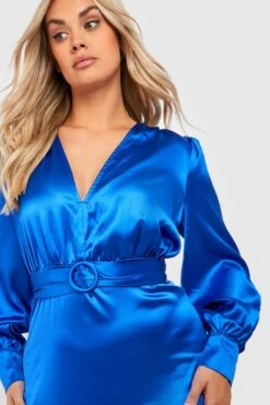 Vestito Maxi Plus Size In Raso Con Scollo Profondo E Cintura -Negozio al dettaglio Vestiti gzz20330 cobalt xl 3