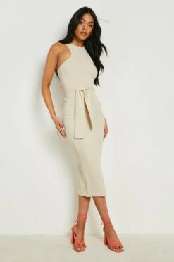 Vestito Midi Tall A Coste Ondulate Con Scollo A Vogatore E Laccetti Frontali 6 Vestito Midi Tall A Coste Ondulate Con Scollo A Vogatore E Laccetti Frontali -Negozio al dettaglio Vestiti gzz20349 stone xl 2