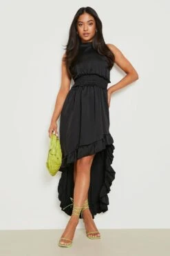 Vestito Maxi Petite In Raso Increspato Con Fondo Arricciato -Negozio al dettaglio Vestiti gzz20511 black xl 2