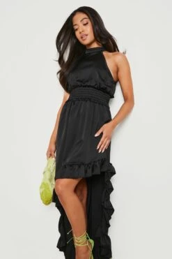 Vestito Maxi Petite In Raso Increspato Con Fondo Arricciato -Negozio al dettaglio Vestiti gzz20511 black xl 3