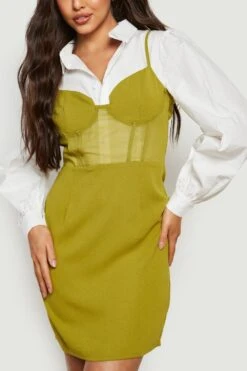 Vestito Camicia 2 In 1 Con Dettagli Stile Corsetto -Negozio al dettaglio Vestiti gzz20644 olive xl 3