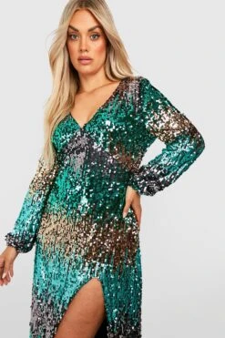 Vestito Midi Plus Size Con Paillettes E Ruches 6 Vestito Midi Plus Size Con Paillettes E Ruches -Negozio al dettaglio Vestiti gzz20870 green xl 2
