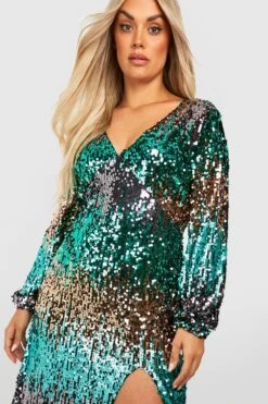 Vestito Midi Plus Size Con Paillettes E Ruches 7 Vestito Midi Plus Size Con Paillettes E Ruches -Negozio al dettaglio Vestiti gzz20870 green xl 3