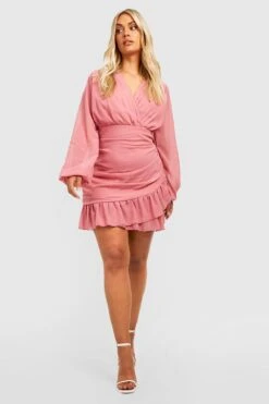 Vestito Scaldacuore Plus Size In Chiffon Con Arricciature -Negozio al dettaglio Vestiti gzz20938 rose xl 2