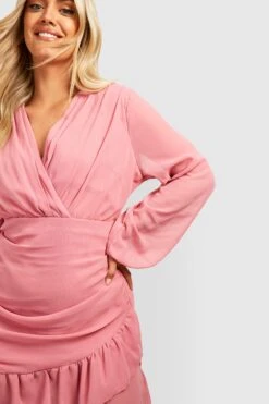 Vestito Scaldacuore Plus Size In Chiffon Con Arricciature -Negozio al dettaglio Vestiti gzz20938 rose xl 3