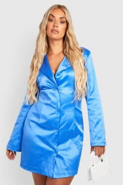 Vestito Blazer Plus Size In Raso Con Spalline Imbottite