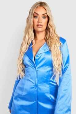 Vestito Blazer Plus Size In Raso Con Spalline Imbottite -Negozio al dettaglio Vestiti gzz21012 blue xl 3