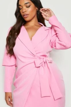 Vestito Blazer Scaldacuore Plus Size Con Maniche A Sbuffo 7 Vestito Blazer Scaldacuore Plus Size Con Maniche A Sbuffo -Negozio al dettaglio Vestiti gzz21017 pink xl 3