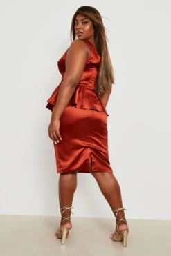 Vestito Midi Plus Size In Raso Stile Corsetto Con Volant Sul Fondo -Negozio al dettaglio Vestiti gzz21226 rust xl 1