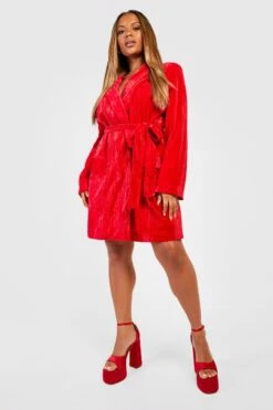 Vestito Blazer Plus Size In Velluto Con Fascia Allacciata In Vita