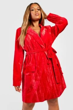 Vestito Blazer Plus Size In Velluto Con Fascia Allacciata In Vita -Negozio al dettaglio Vestiti gzz21235 red xl 3