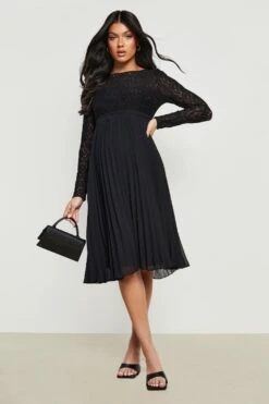 Vestito Midi Premaman In Pizzo Con Gonna A Pieghe 6 Vestito Midi Premaman In Pizzo Con Gonna A Pieghe -Negozio al dettaglio Vestiti gzz21269 black xl 2