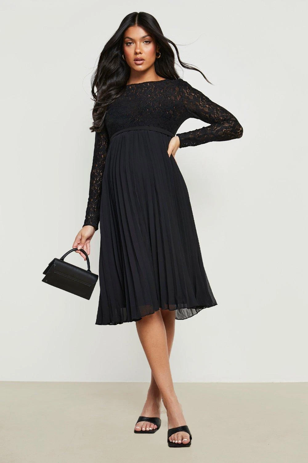 Vestito Midi Premaman In Pizzo Con Gonna A Pieghe 3 Vestito Midi Premaman In Pizzo Con Gonna A Pieghe - immagine 3