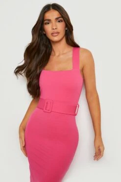 Vestito Midi Con Scollo Quadrato, Spalline E Cintura -Negozio al dettaglio Vestiti gzz21442 raspberry xl 3