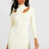 Vestito In Maglia A Coste A Collo Alto Con Cut-out