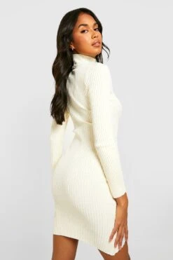 Vestito In Maglia A Coste A Collo Alto Con Cut-out -Negozio al dettaglio Vestiti gzz21631 ivory xl 1