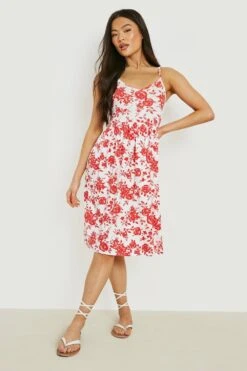 Vestito Midi Con Motivi Stile Porcellana E Laccetti Sulle Spalle