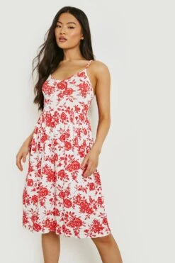 Vestito Midi Con Motivi Stile Porcellana E Laccetti Sulle Spalle -Negozio al dettaglio Vestiti gzz21677 red xl 2