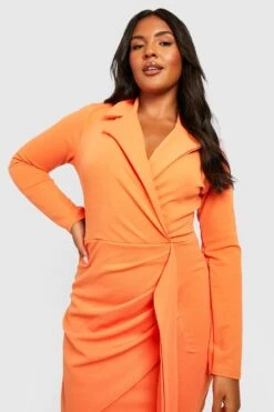 Vestito Blazer Scaldacuore Plus Size Con Ruches Laterali -Negozio al dettaglio Vestiti gzz21697 orange xl 3
