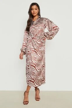 Vestito Camicia Scaldacuore In Raso Con Stampa Zebrata -Negozio al dettaglio Vestiti gzz21719 mocha xl 2