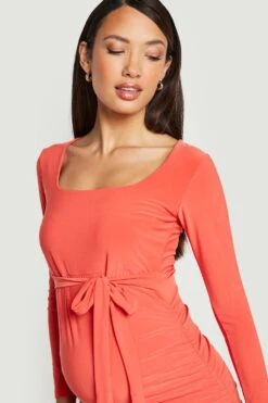 Vestito Midi Premaman Con Ruches, Cintura E Scollo Quadrato -Negozio al dettaglio Vestiti gzz21725 orange xl 3