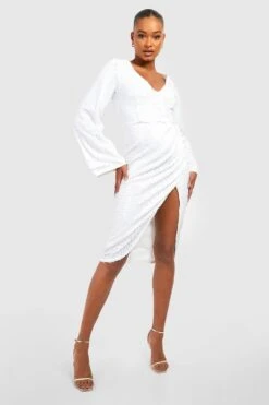 Vestito Midi Tall Con Paillettes E Maniche Svasate