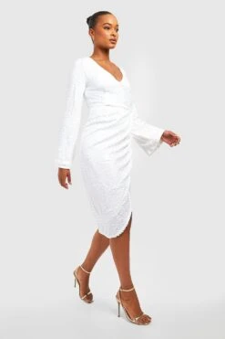 Vestito Midi Tall Con Paillettes E Maniche Svasate -Negozio al dettaglio Vestiti gzz21745 white xl 2