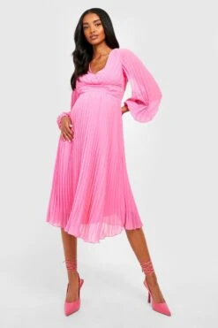Vestito Midi Premaman Con Ruches E Scollo A Cappuccio -Negozio al dettaglio Vestiti gzz21845 pink xl 3