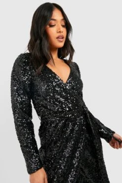 Vestito Midi Petite Con Paillettes, Maniche A Sbuffo E Cintura -Negozio al dettaglio Vestiti gzz21890 black xl 3